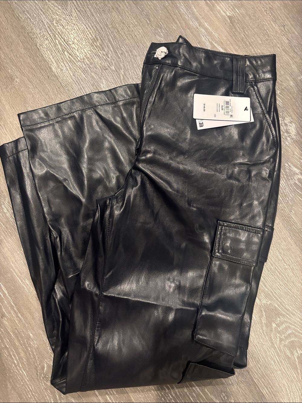 Guess Black Faux Leather Cargo Trousers
